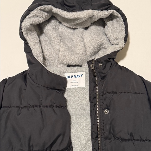 Old Navy Kids Black Puffer Coat with Gray Lining - Picture 3 of 6